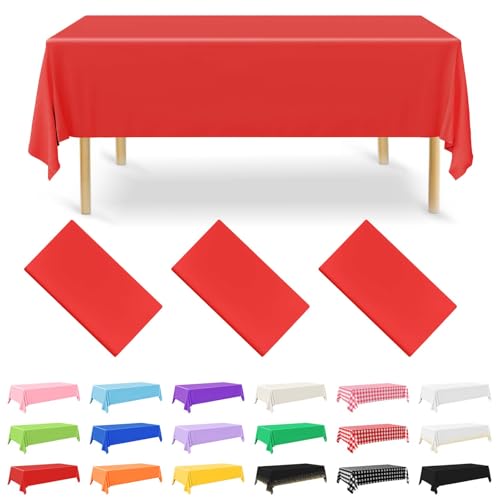 NACHLYNN 3 Stück Einweg Tischdecke 137 x 274 cm Rot Rechteckige Tischabdeckung Wasserdicht Gartentischdecke für Festivals Party Hochzeiten Brautpartys Geburtstag Dekorationen von NACHLYNN