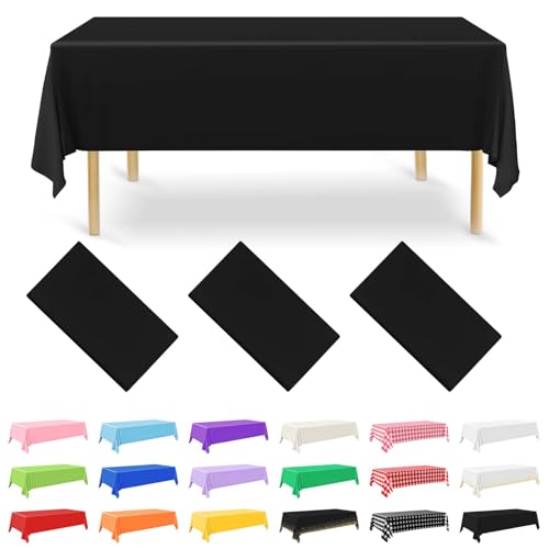 NACHLYNN 3 Stück Einweg Tischdecke 137 x 274 cm Schwarz Rechteckige Tischabdeckung Wasserdicht Gartentischdecke für Festivals Party Hochzeiten Brautpartys Geburtstag Dekorationen von NACHLYNN