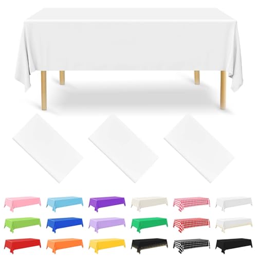 NACHLYNN 3 Stück Einweg Tischdecke 137 x 274 cm Weiß Rechteckige Tischabdeckung Wasserdicht Gartentischdecke für Festivals Party Hochzeiten Brautpartys Geburtstag Dekorationen von NACHLYNN