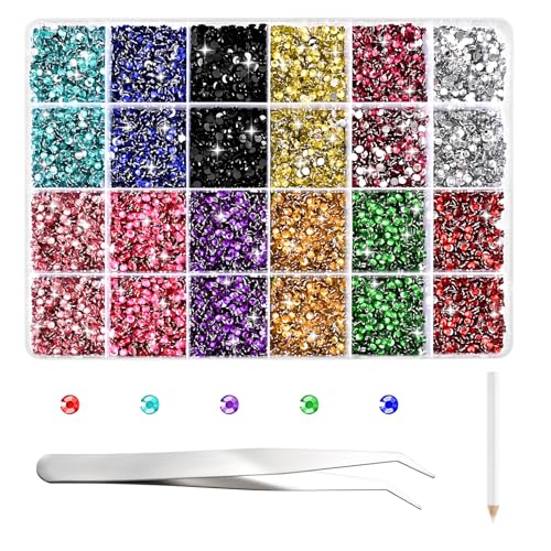 NACHLYNN 35700 Stück Strass Set aus Kunstharz 12 Farben Flache Rückseite Runde Jelly Strasssteine Mit Pinzetten Klebestift 2-6 mm Schillernde Nicht Hotfix Kristall Edelsteine von NACHLYNN