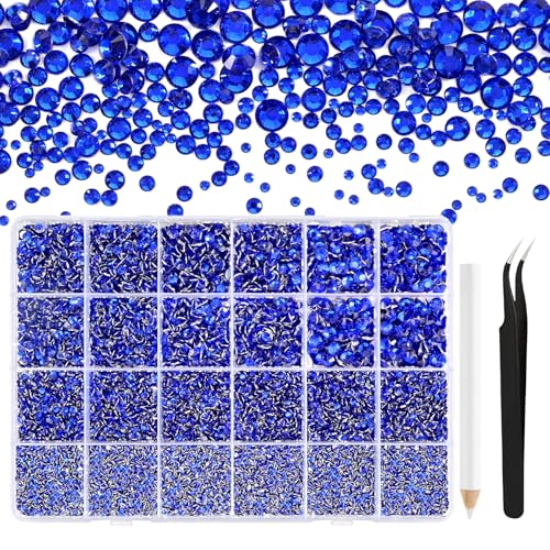 NACHLYNN 36000 Stück Strasssteinen aus Kunstharz 2-6mm Dunkelblau Flache Runde Jelly Strasssteine Geeignet für Nailart Gesichtsbemalung Kostüme und Andere DIY-Kreationen (Mit Pinzette) von NACHLYNN
