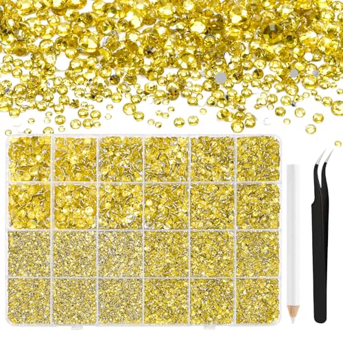 NACHLYNN 36000 Stück Strasssteinen aus Kunstharz 2-6mm Gelb Flache Runde Jelly Strasssteine Geeignet für Nailart Gesichtsbemalung Kostüme und Andere DIY-Kreationen (Mit Pinzette) von NACHLYNN