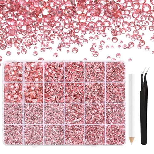 NACHLYNN 36000 Stück Strasssteinen aus Kunstharz 2-6mm Hellrosa Flache Runde Jelly Strasssteine Geeignet für Nailart Gesichtsbemalung Kostüme und Andere DIY-Kreationen (Mit Pinzette) von NACHLYNN