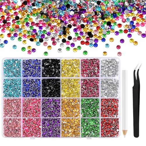 NACHLYNN 36000 Stück Strasssteinen aus Kunstharz 2-6mm Mehrfarbig Flache Runde Jelly Strasssteine Geeignet für Nailart Gesichtsbemalung Kostüme und Andere DIY-Kreationen (Mit Pinzette) von NACHLYNN
