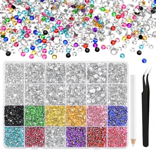 NACHLYNN 36000 Stück Strasssteinen aus Kunstharz 2-6mm Mehrfarbig Transparent Flache Runde Jelly Strasssteine Geeignet für Nailart Gesichtsbemalung Kostüme und Andere DIY-Kreationen (Mit Pinzette) von NACHLYNN