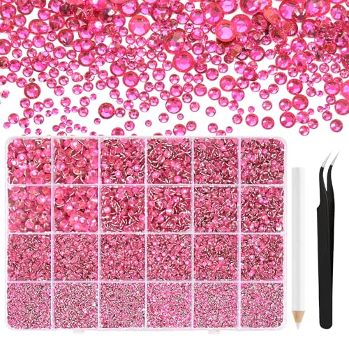NACHLYNN 36000 Stück Strasssteinen aus Kunstharz 2-6mm Rosenrot Flache Runde Jelly Strasssteine Geeignet für Nailart Gesichtsbemalung Kostüme und Andere DIY-Kreationen (Mit Pinzette) von NACHLYNN