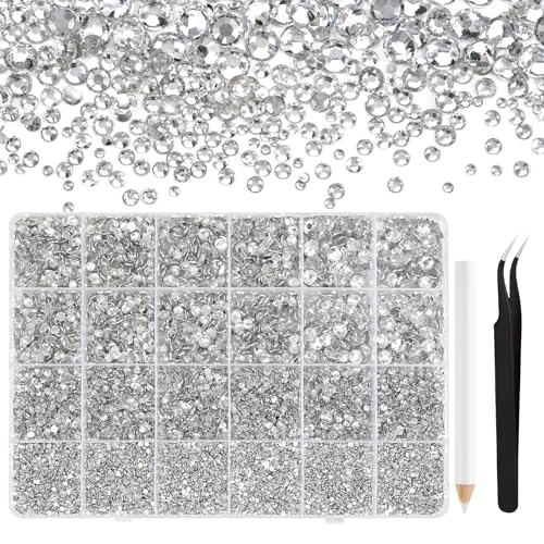 NACHLYNN 36000 Stück Strasssteinen aus Kunstharz 2-6mm Transparent Flache Runde Jelly Strasssteine Geeignet für Nailart Gesichtsbemalung Kostüme und Andere DIY-Kreationen (Mit Pinzette) von NACHLYNN