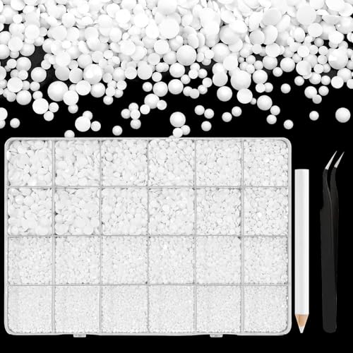 NACHLYNN 36000 Stück Strasssteinen aus Kunstharz 2-6mm Weiß Flache Runde Jelly Strasssteine Geeignet für Nailart Gesichtsbemalung Kostüme und Andere DIY-Kreationen (Mit Pinzette) von NACHLYNN