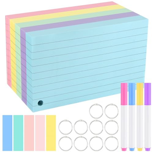 NACHLYNN 500 Stück Farbige Karteikarten 7.6 x 12.7 Farbige Notizkarten Linierte Karteikarten mit 10 Ringen Beidseitig Liniert Farbige Karteikarten Zum Lernen Zuhause Büro Schule (5 Farben) von NACHLYNN