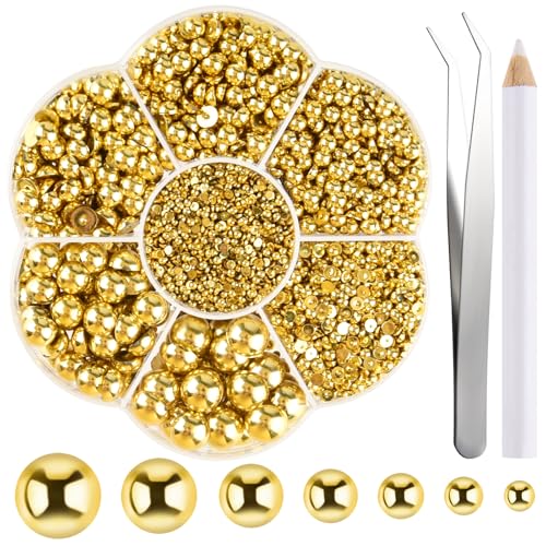 NACHLYNN 6480 Stück Flache Perlen 7 Größen Halbperlen Flachrücken-Perlen für Bastelarbeiten Schmuckgestaltung Schuhe Kleidung, Taschen DIY Projekte（Gold） von NACHLYNN