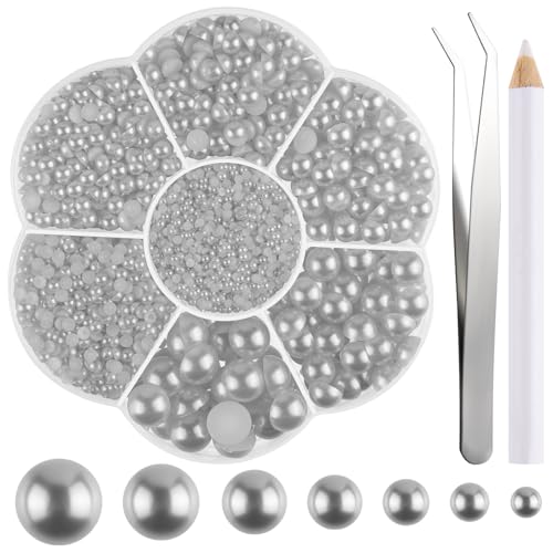NACHLYNN 6480 Stück Flache Perlen 7 Größen Halbperlen Flachrücken-Perlen für Bastelarbeiten Schmuckgestaltung Schuhe Kleidung, Taschen DIY Projekte（Silber） von NACHLYNN