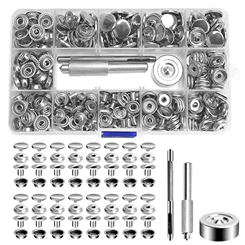 80 Sets Metall Druckknöpfe 15mm Druckknopf Set, Druckknöpfe ohne Nähen mit 3 Werkzeuge, Silber Snap Button Druckknopf für Kleidung Jeans Leder Handtasche DIY Handwerk von NAEBRO