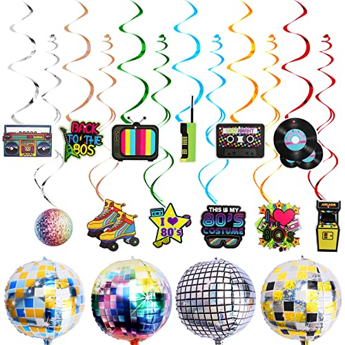 80er Jahre Party Dekorationen, 40 St¨¹ck Retro 80er Party Zubeh?r mit H?ngende Spiral Bunt Luftballons Banner, 80er Jahre Mottoparty f¨¹r Erwachsene Geburtstag Disco Hip Hop Party Wand Haus Deko von NAEBRO