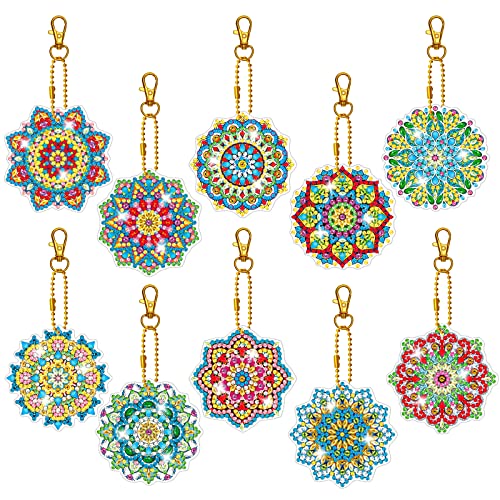 NAEBRO Diamond Painting Schlüsselanhänger 10 Stück Mandala Diamant Malerei Anhänger, 5D Doppelseitig Diamond Painting Schlüsselanhänger Set für DIY Schlüsselanhänger und Geschenk Deko von NAEBRO