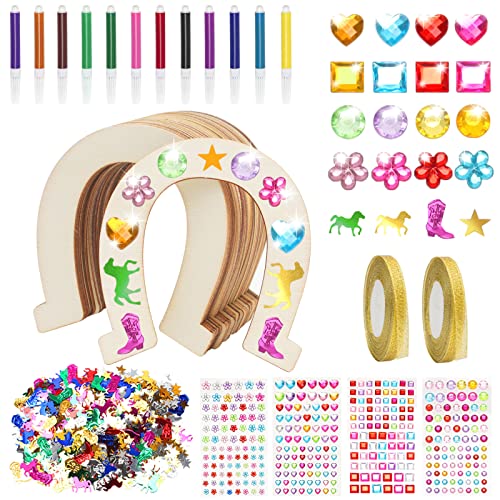 NAEBRO Holz Hufeisen Set, 24 St¨¹ck Hufeisen Kindergeburtstag Holzscheiben zum Basteln mit Aquarellstift Glitzerband Sticker und Konfetti, Hufeisen Holzscheiben f¨¹r DIY Geburtstag Party Dekoration NAEBRO Holz Hufeisen Set, 24 St¨¹ck Hufeisen Kindergeburtstag Holzscheiben zum Basteln mit Aquarellstift Glitzerband Sticker und Konfetti, Hufeisen Holzscheiben f¨¹r DIY Geburtstag Party Dekoration von NAEBRO
