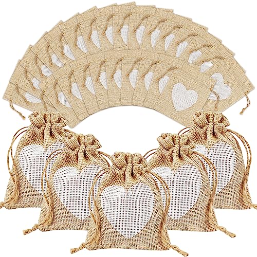 NAEBRO Jutesäckchen 30 Stück 8 x 10CM Klein Herz Jutesäckchen mit Kordelzug, Mini Jutebeutel Schmuckbeutel für Schmuckbeutel Handwerk Hochzeit Party und Weihnachten von NAEBRO