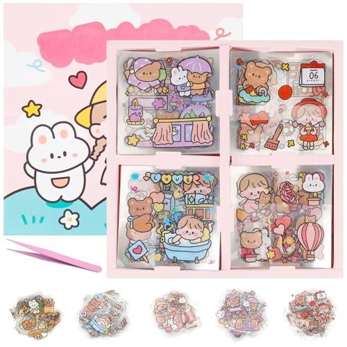 Niedliche Scrapbook Stickers 100 Blätter Kawaii Scrapbook Aufkleber, Süße Cartoon Mädchen Aufkleber, Cute Transparent Aufkleber für DIY Scrapbook Notizbuch Fotoalbum und Kalender von NAEBRO