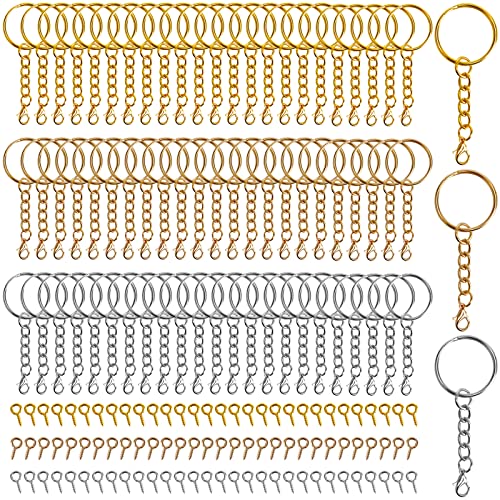 Schlüsselanhänger Ringe Set, 90 Stück Schlüsselring mit Kette und 120 Stück Klein Ösenschraube, 25mm Schlüsselanhänger Ringe zum Basteln, Schlüsselanhänger für DIY Handwerk Schmuckherstellung von NAEBRO