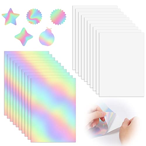 Vinyl Aufkleber Papier, 10 Blatt Weiß Bedruckbares Vinyl und 10 Blatt Holographische Aufkleber, Selbstklebende A4 Vinyl Aufkleber Folie für Laser und Tintenstrahldrucker Drucker von NAEBRO