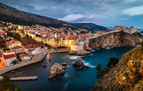 NAEGV Kroatien Stadt Dubrovnik Berge Meer Zuhause Abend DIY 5D Diamant Malen nach Zahlen einzigartige Kits 40x40CM von NAEGV