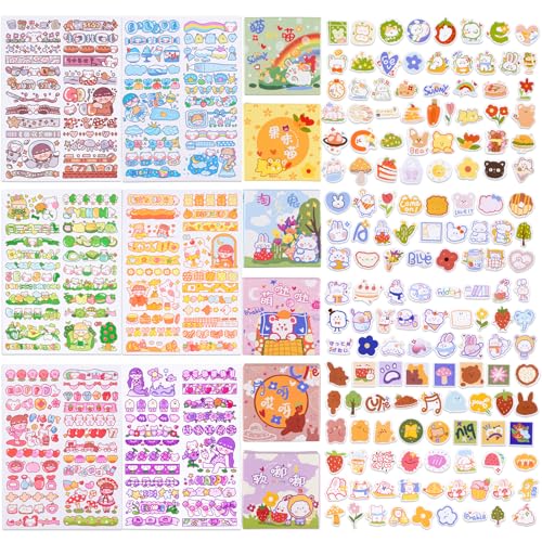 Klebende Mini-Etiketten Cartoon Aufkleber (300PCS+6Sheets)Kawaii Stickers für DIY Handwerkbook Bleistifte und Kugelschreiber Scrapbooking Album Planer Journal Kunst (Cartoon-Etiketten Aufkleber) von NAESM