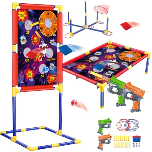 Cornhole & Schießspiele & Ringwurfspiel für Kinder 6 7 8 +, Wurfspiel Sackloch Zielscheibe Set mit 2 Pcs Pistole, Indoor Outdoor Spiele Gartenspielzeug Kinder, Karneval Garten Outdoor Spielzeug von NAFONRU