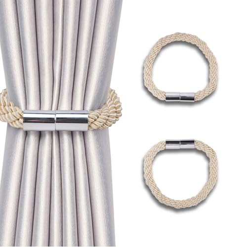 NAHUAA 2 Stück Raffhalter für Vorhänge Magnetisch Beige Raffhalter für Gardinen Halterung Gardinenhalter Raffhalter für Haus Büro Dekoration von NAHUAA