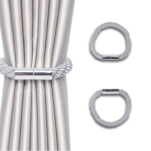 NAHUAA 2 Stück Raffhalter für Vorhänge Magnetisch Grau Raffhalter für Gardinen Halterung Gardinenhalter Raffhalter für Haus Büro Dekoration von NAHUAA