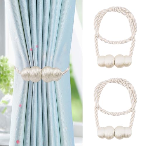 NAHUAA 2 Stück Vorhang Raffhalter Magnetisch Raffhalter für Vorhänge Magnetisch Weiß Raffhalter für Gardinen Magnet 50 cm für Zuhause und Büro, Fenstervorhänge von NAHUAA