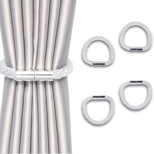 NAHUAA 4 Stück Raffhalter für Vorhänge Magnetisch Weiß Raffhalter für Gardinen Halterung Gardinenhalter Raffhalter für Haus Büro Dekoration von NAHUAA