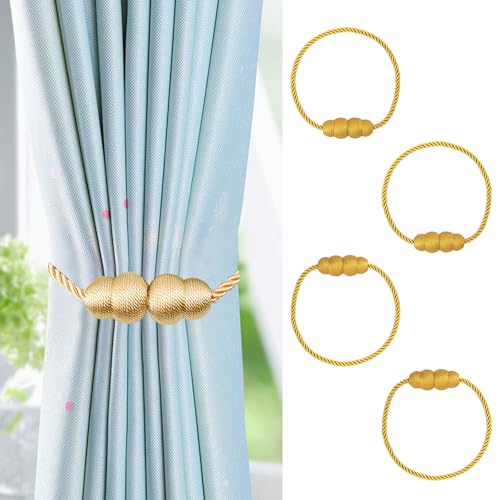 NAHUAA 4 Stück Vorhang Raffhalter Magnetisch Raffhalter für Vorhänge Magnetisch Gold Raffhalter für Gardinen Magnet 50 cm für Zuhause und Büro, Fenstervorhänge von NAHUAA