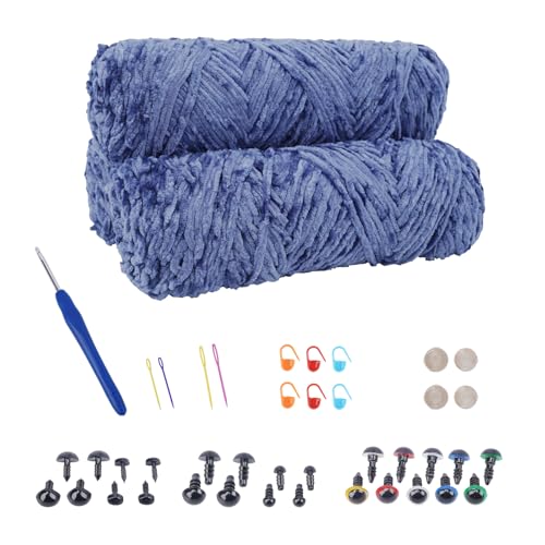 NAHUAA Chenille Wolle zum Häkeln 3 x 100g (3 x 150 m) Flauschige Wolle zum Stricken und Häkeln Kuschelwolle mit Häkelzubehör Weiche Plüschwolle für Decken Schals Kunsthandwerk, Ascheblau von NAHUAA