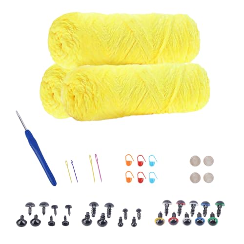 NAHUAA Chenille Wolle zum Häkeln 3 x 100g (3 x 150 m) Flauschige Wolle zum Stricken und Häkeln Kuschelwolle mit Häkelzubehör Weiche Plüschwolle für Decken Schals Kunsthandwerk, Hellgelb von NAHUAA