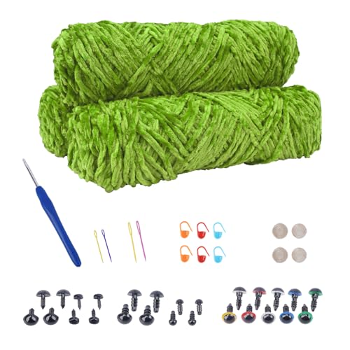NAHUAA Chenille Wolle zum Häkeln 3 x 100g (3 x 150 m) Flauschige Wolle zum Stricken und Häkeln Kuschelwolle mit Häkelzubehör Weiche Plüschwolle für Decken Schals Kunsthandwerk, Hellgrün von NAHUAA