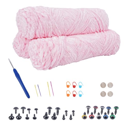 NAHUAA Chenille Wolle zum Häkeln 3 x 100g (3 x 150 m) Flauschige Wolle zum Stricken und Häkeln Kuschelwolle mit Häkelzubehör Weiche Plüschwolle für Decken Schals Kunsthandwerk, Rosa von NAHUAA