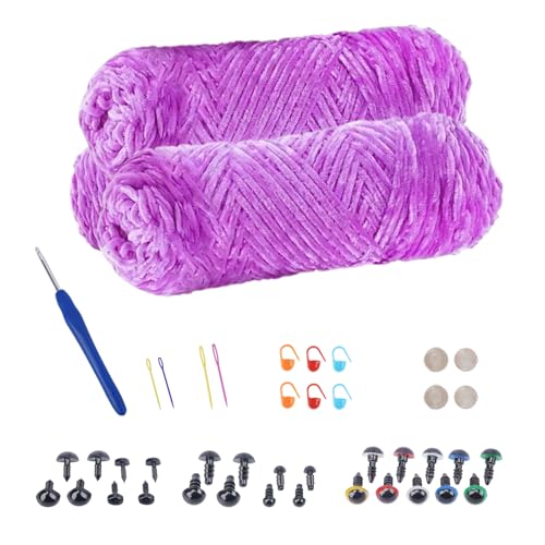 NAHUAA Chenille Wolle zum Häkeln 3 x 100g (3 x 150 m) Flauschige Wolle zum Stricken und Häkeln Kuschelwolle mit Häkelzubehör Weiche Plüschwolle für Decken Schals Kunsthandwerk, Violett von NAHUAA