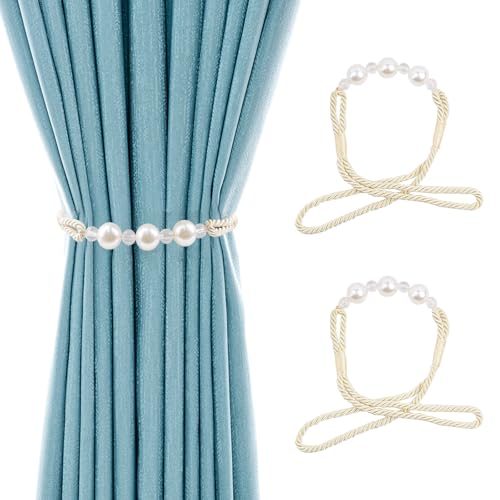 NAHUAA Vorhang Raffhalter Kordel Vorhang Zusammenhalter Handgestrickte Vorhang Halter Boho Gardinenraffer mit Perlen für Zuhause und Büro, Beige, 2 Stück NAHUAA Vorhang Raffhalter Kordel Vorhang Zusammenhalter Handgestrickte Vorhang Halter Boho Gardinenraffer mit Perlen für Zuhause und Büro, Beige, 2 Stück von NAHUAA