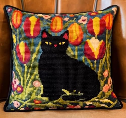 Diy-Stick-Kissenbezug-Set Für Anfänger, Blumenmeer Schwarze Katze 45X45Cm Diy-Kissenbezug, Kreuzstich-Set Mit Blumenmuster Für Erwachsene, Dekorativer Blumen Kissenbezug, Nähzubehör Für Heimdekorati Diy-Stick-Kissenbezug-Set Für Anfänger, Blumenmeer Schwarze Katze 45X45Cm Diy-Kissenbezug, Kreuzstich-Set Mit Blumenmuster Für Erwachsene, Dekorativer Blumen Kissenbezug, Nähzubehör Für Heimdekorati von NAHUIGOOD