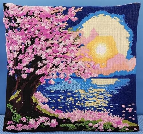 Diy-Stick-Kissenbezug-Set Für Anfänger, Mond, Kirschblüten 45X45Cm Diy-Kissenbezug, Kreuzstich-Set Mit Blumenmuster Für Erwachsene, Dekorativer Blumen Kissenbezug, Nähzubehör Für Heimdekoration, Diy-Stick-Kissenbezug-Set Für Anfänger, Mond, Kirschblüten 45X45Cm Diy-Kissenbezug, Kreuzstich-Set Mit Blumenmuster Für Erwachsene, Dekorativer Blumen Kissenbezug, Nähzubehör Für Heimdekoration, von NAHUIGOOD