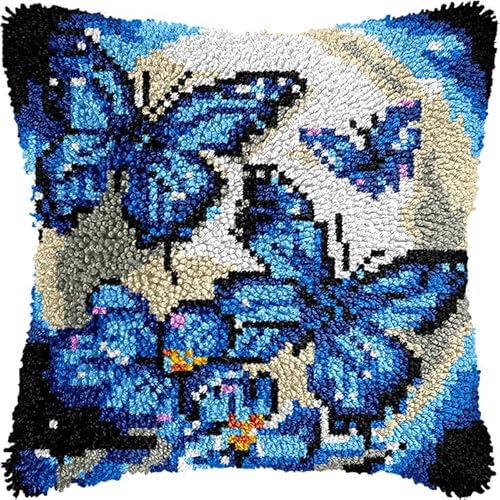 Knüpfteppich Zum Selber Knüpf-Sets Mit Kissen Knüpfen-Set,Kissenbezug-Set Für Erwachsene Und Kinder Latch Hook Kit Heimaccessoire Blauer Schmetterling 43X43Cm Knüpfteppich Zum Selber Knüpf-Sets Mit Kissen Knüpfen-Set,Kissenbezug-Set Für Erwachsene Und Kinder Latch Hook Kit Heimaccessoire Blauer Schmetterling 43X43Cm von NAHUIGOOD