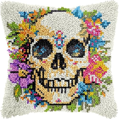 Knüpfteppich Zum Selber Knüpf-Sets Mit Kissen Knüpfen-Set,Kissenbezug-Set Für Erwachsene Und Kinder Latch Hook Kit Heimaccessoire Blumen Und Totenköpfe 43X43Cm Knüpfteppich Zum Selber Knüpf-Sets Mit Kissen Knüpfen-Set,Kissenbezug-Set Für Erwachsene Und Kinder Latch Hook Kit Heimaccessoire Blumen Und Totenköpfe 43X43Cm von NAHUIGOOD