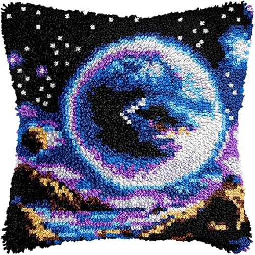 Knüpfteppich Zum Selber Knüpf-Sets Mit Kissen Knüpfen-Set,Kissenbezug-Set Für Erwachsene Und Kinder Latch Hook Kit Heimaccessoire Schöner Nachthimmel 43X43Cm von NAHUIGOOD