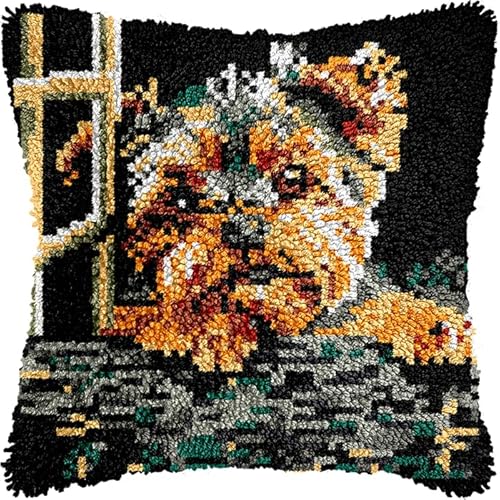 Knüpfteppich Zum Selber Knüpf-Sets Mit Kissen Knüpfen-Set,Kissenbezug-Set Für Erwachsene Und Kinder Latch Hook Kit Heimaccessoire Tier Hund 43X43Cm von NAHUIGOOD