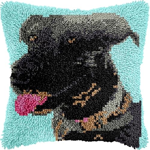 Knüpfteppich Zum Selber Knüpf-Sets Mit Kissen Knüpfen-Set,Kissenbezug-Set Für Erwachsene Und Kinder Latch Hook Kit Heimaccessoire Tier Hund 43X43Cm von NAHUIGOOD