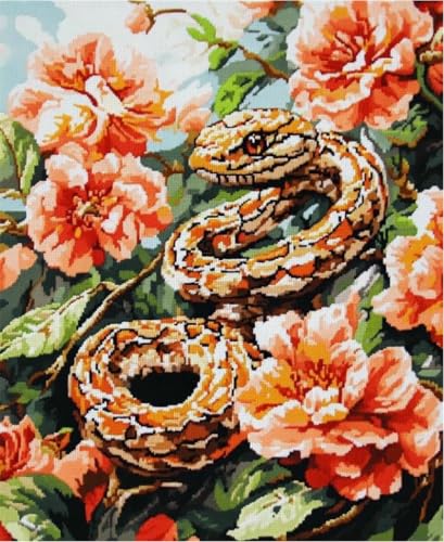 Kreuzstich Stickpackungen Vorgedruckt Set,Blumen und Schlangen 11CT40x50cm,Stickbilder Vorgedruckt Kreuzstich Stickpackung Zum Sticken Starter Set FüR Erwachsene Kinder AnfäNger, Cross Stitch Kit von NAHUIGOOD
