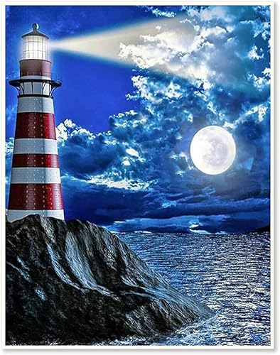 Kreuzstich Stickpackungen Vorgedruckt Set ,Leuchtturm Am Meer 11Ct40X50Cm Stickbilder Vorgedruckt Kreuzstich Stickpackung Zum Sticken Starter Set Für Erwachsene Kinder Anfänger, Cross Stitch Kit von NAHUIGOOD