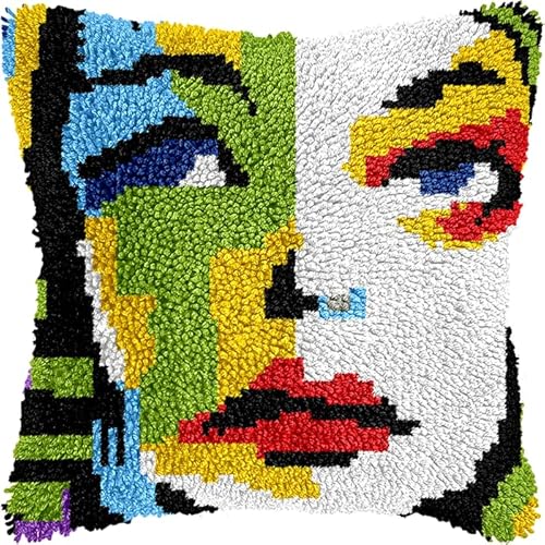Latch Hook Cushion Kit, Panther Knüpfkissen Set Knotting And Weaving Set Knüpfpackungen Diy Kissen Knüpfset Knüpfen Embroidery Kit Frauengesicht 43X43Cm von NAHUIGOOD