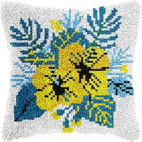Latch Hook Cushion Kit, Panther Knüpfkissen Set Knotting And Weaving Set Knüpfpackungen Diy Kissen Knüpfset Knüpfen Embroidery Kit Pflanzen Und Blumen 43X43Cm von NAHUIGOOD