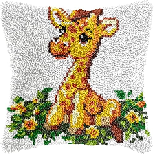 Latch Hook Kissen Kit, Tier Knüpfkissen Set Für Anfänger Erwachsene Oder Kinder Zum Selber Knüpfen,Diy Knüpfteppich Knüpfpackung, Knüpfhaken Set Hirsch In Den Blumen 43X43Cm von NAHUIGOOD