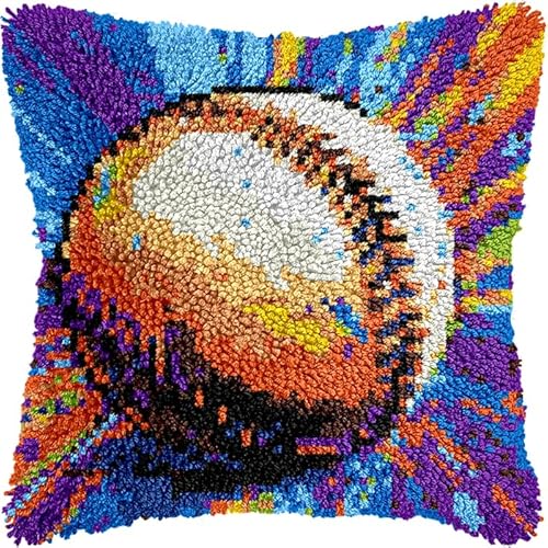 Latch Hook Kissen Kit, Tier Knüpfkissen Set Für Anfänger Erwachsene Oder Kinder Zum Selber Knüpfen,Diy Knüpfteppich Knüpfpackung, Knüpfhaken Set Sportartikel Baseball 43X43Cm von NAHUIGOOD
